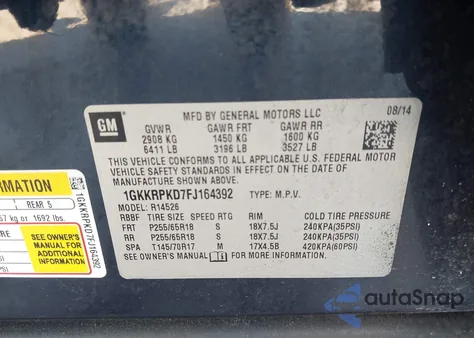 2015 GMC Acadia Sle-2 из США, поврежденный, VIN 1GKKRPKD7FJ164392